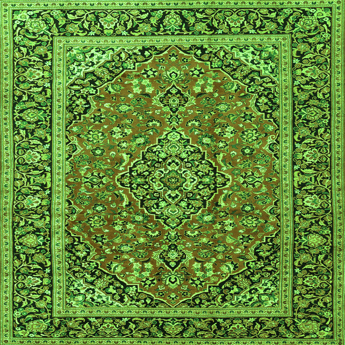 Round Machine Washable Persian Green Traditional Area Rugs, wshtr2652grn
