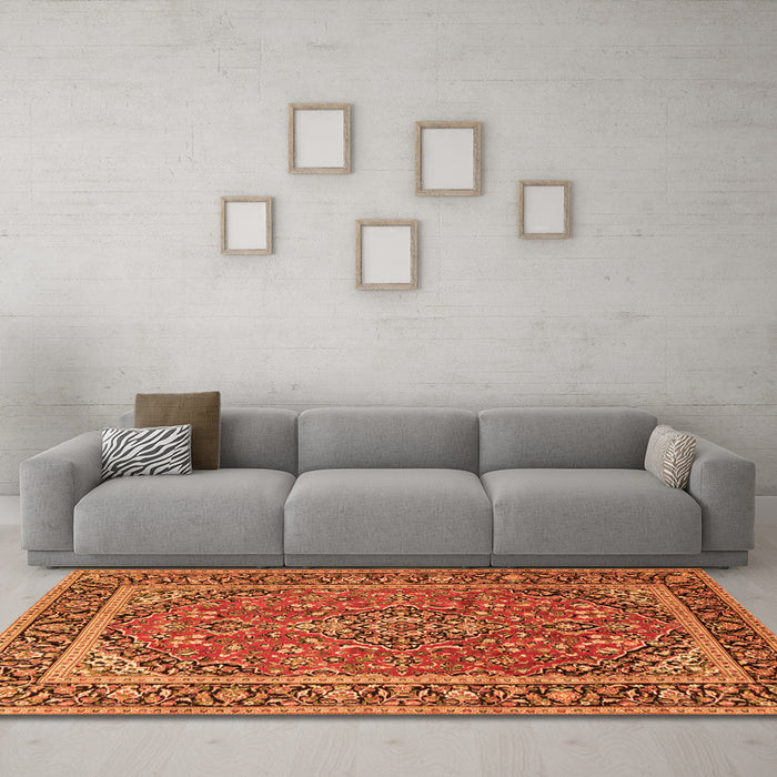 Machine Washable Persian Orange Traditional Area Rugs in a Living Room, wshtr2652org