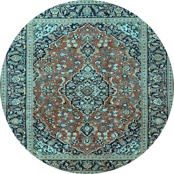 Round Machine Washable Persian Light Blue Traditional Rug, wshtr2652lblu