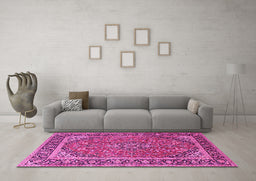Machine Washable Persian Pink Traditional Rug in a Living Room, wshtr2652pnk