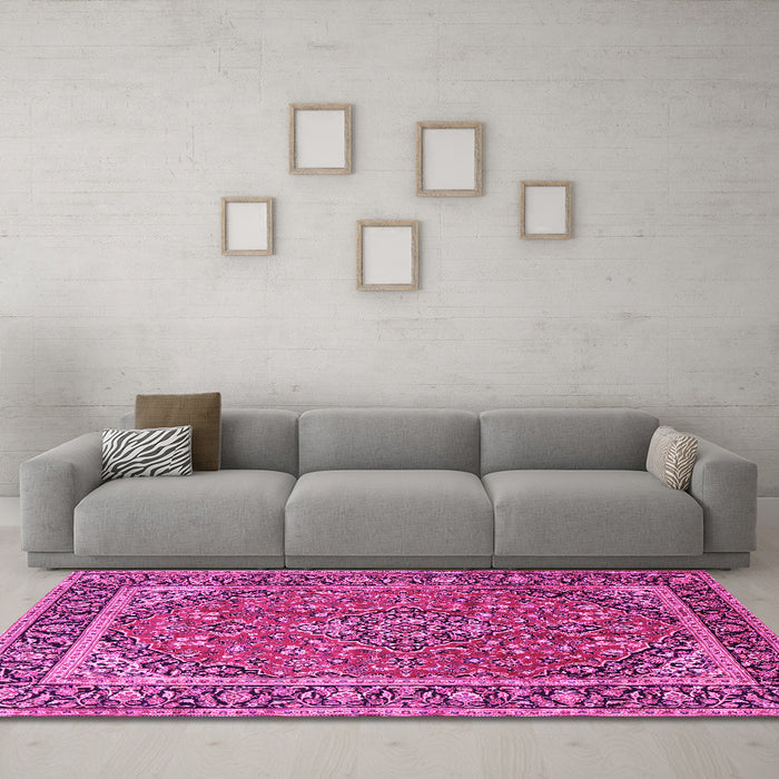 Machine Washable Persian Pink Traditional Rug in a Living Room, wshtr2652pnk