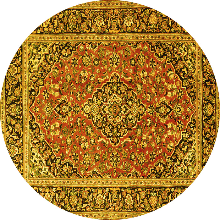 Round Machine Washable Persian Yellow Traditional Rug, wshtr2652yw