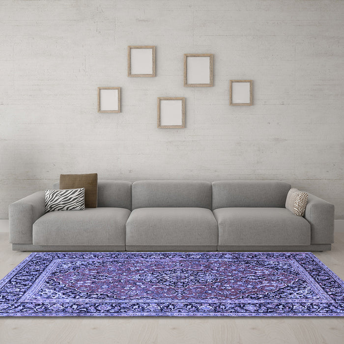 Machine Washable Persian Blue Traditional Rug in a Living Room, wshtr2652blu