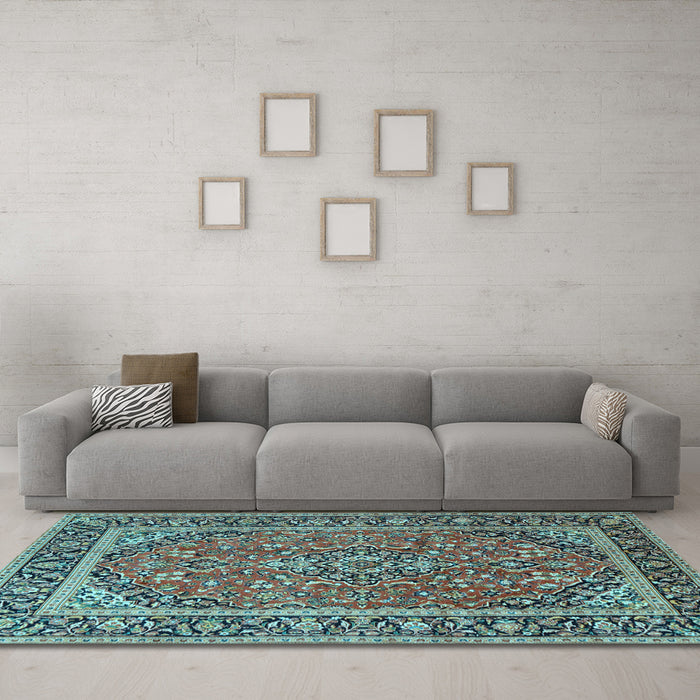 Machine Washable Persian Light Blue Traditional Rug in a Living Room, wshtr2652lblu