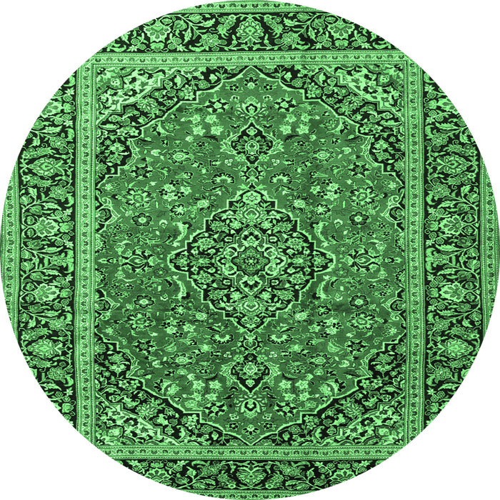 Round Machine Washable Persian Emerald Green Traditional Area Rugs, wshtr2652emgrn