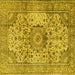 Square Machine Washable Medallion Yellow Traditional Rug, wshtr2653yw