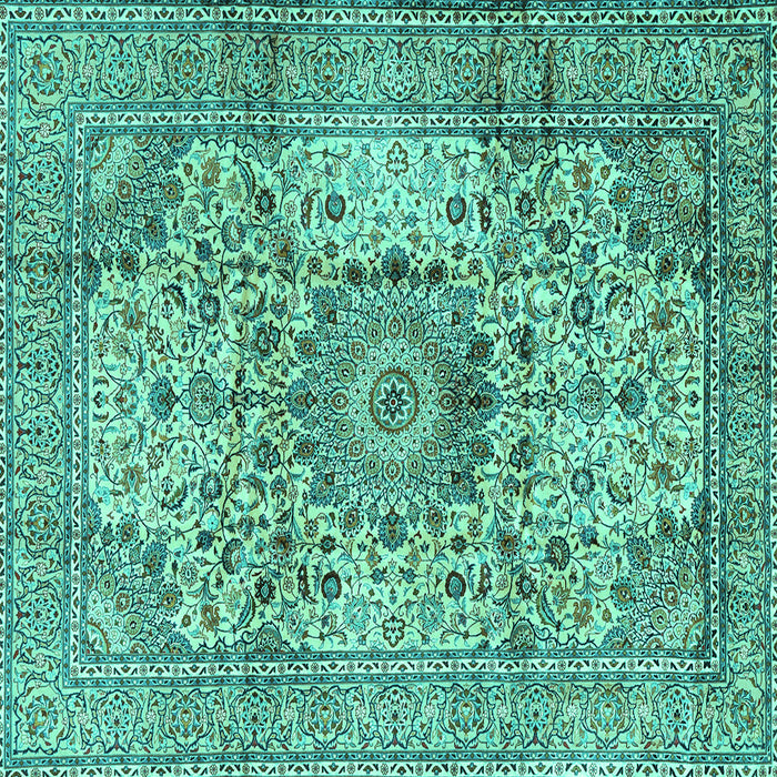 Square Medallion Turquoise Traditional Rug, tr2653turq