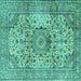Square Medallion Turquoise Traditional Rug, tr2653turq