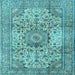 Square Machine Washable Medallion Light Blue Traditional Rug, wshtr2653lblu