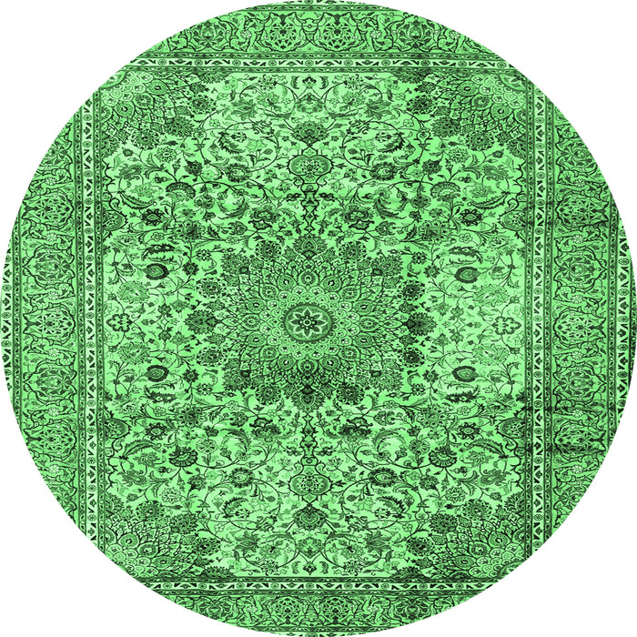 Round Medallion Emerald Green Traditional Rug, tr2653emgrn