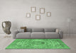 Machine Washable Medallion Emerald Green Traditional Area Rugs in a Living Room,, wshtr2653emgrn