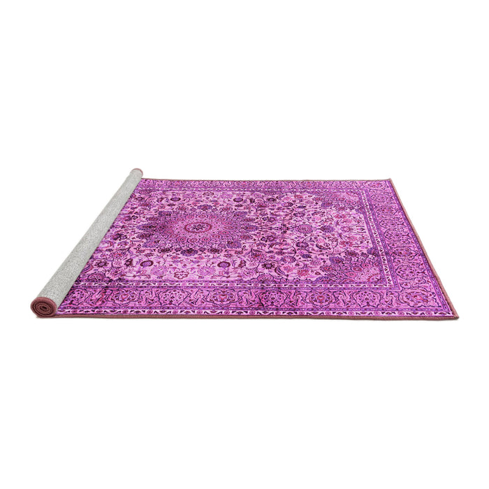 Sideview of Machine Washable Medallion Pink Traditional Rug, wshtr2653pnk