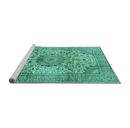 Sideview of Machine Washable Medallion Turquoise Traditional Area Rugs, wshtr2653turq