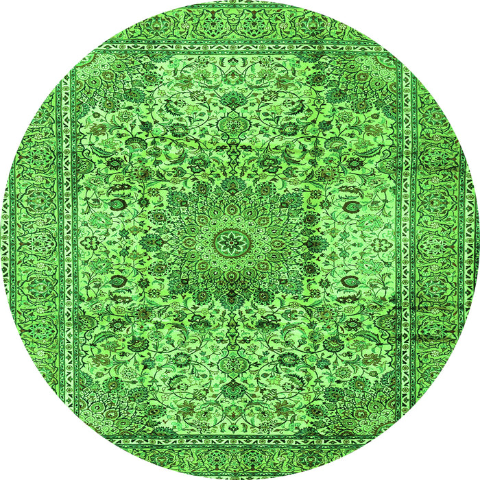 Square Medallion Green Traditional Rug, tr2653grn