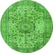 Square Medallion Green Traditional Rug, tr2653grn