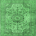 Square Machine Washable Medallion Emerald Green Traditional Area Rugs, wshtr2653emgrn