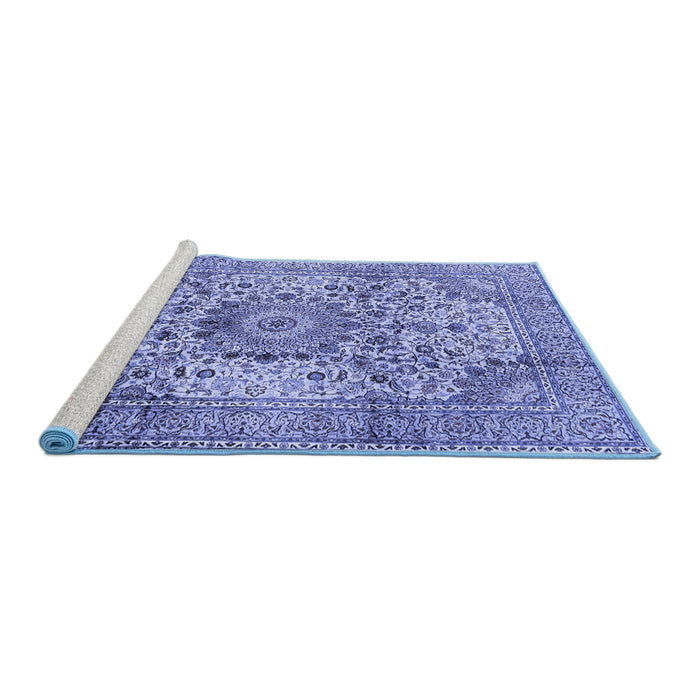 Sideview of Machine Washable Medallion Blue Traditional Rug, wshtr2653blu