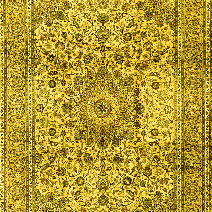 Machine Washable Medallion Yellow Traditional Rug, wshtr2653yw