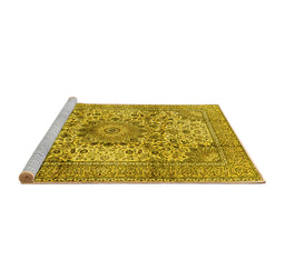 Sideview of Machine Washable Medallion Yellow Traditional Rug, wshtr2653yw
