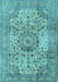 Machine Washable Medallion Light Blue Traditional Rug, wshtr2653lblu