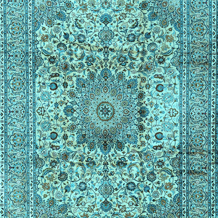 Machine Washable Medallion Light Blue Traditional Rug, wshtr2653lblu