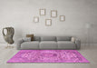 Machine Washable Medallion Pink Traditional Rug in a Living Room, wshtr2653pnk