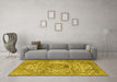 Machine Washable Medallion Yellow Traditional Rug in a Living Room, wshtr2653yw