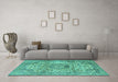 Machine Washable Medallion Turquoise Traditional Area Rugs in a Living Room,, wshtr2653turq