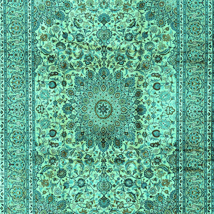Machine Washable Medallion Turquoise Traditional Area Rugs, wshtr2653turq
