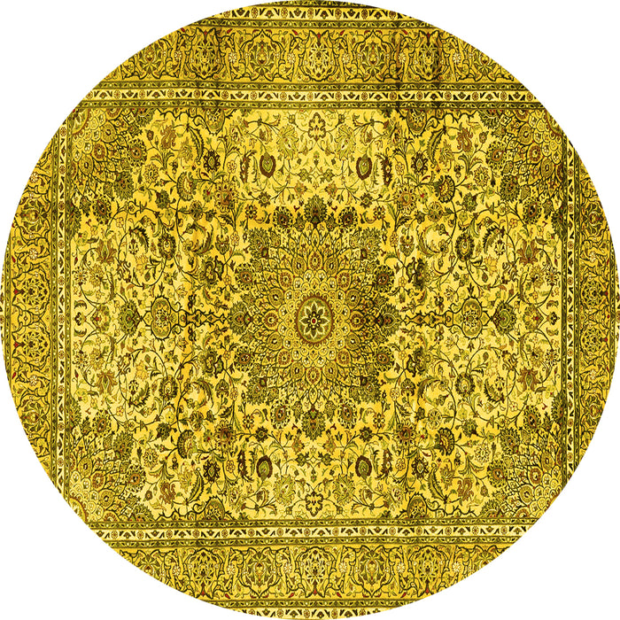 Round Medallion Yellow Traditional Rug, tr2653yw