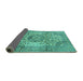 Sideview of Medallion Turquoise Traditional Rug, tr2653turq