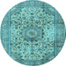 Round Medallion Light Blue Traditional Rug, tr2653lblu