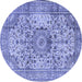 Round Machine Washable Medallion Blue Traditional Rug, wshtr2653blu