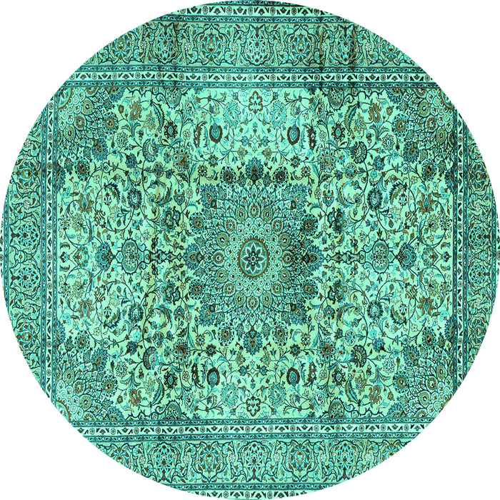 Round Medallion Turquoise Traditional Rug, tr2653turq