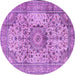 Round Machine Washable Medallion Purple Traditional Area Rugs, wshtr2653pur