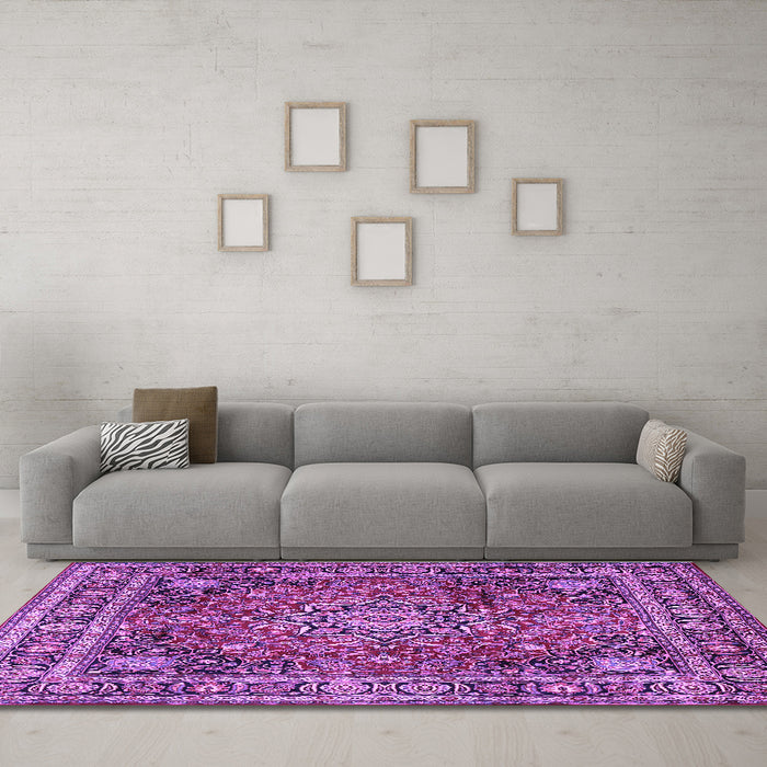 Machine Washable Medallion Purple Traditional Area Rugs in a Living Room, wshtr2654pur
