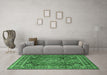 Machine Washable Medallion Emerald Green Traditional Area Rugs in a Living Room,, wshtr2654emgrn