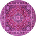 Round Machine Washable Medallion Pink Traditional Rug, wshtr2654pnk