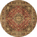 Round Medallion Brown Traditional Rug, tr2654brn