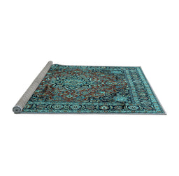 Sideview of Machine Washable Medallion Light Blue Traditional Rug, wshtr2654lblu