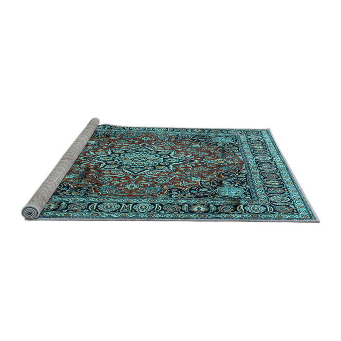 Sideview of Machine Washable Medallion Light Blue Traditional Rug, wshtr2654lblu