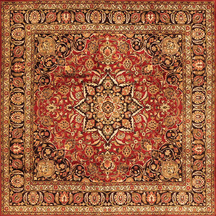 Round Machine Washable Medallion Orange Traditional Area Rugs, wshtr2654org