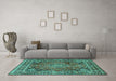 Machine Washable Medallion Turquoise Traditional Area Rugs in a Living Room,, wshtr2654turq