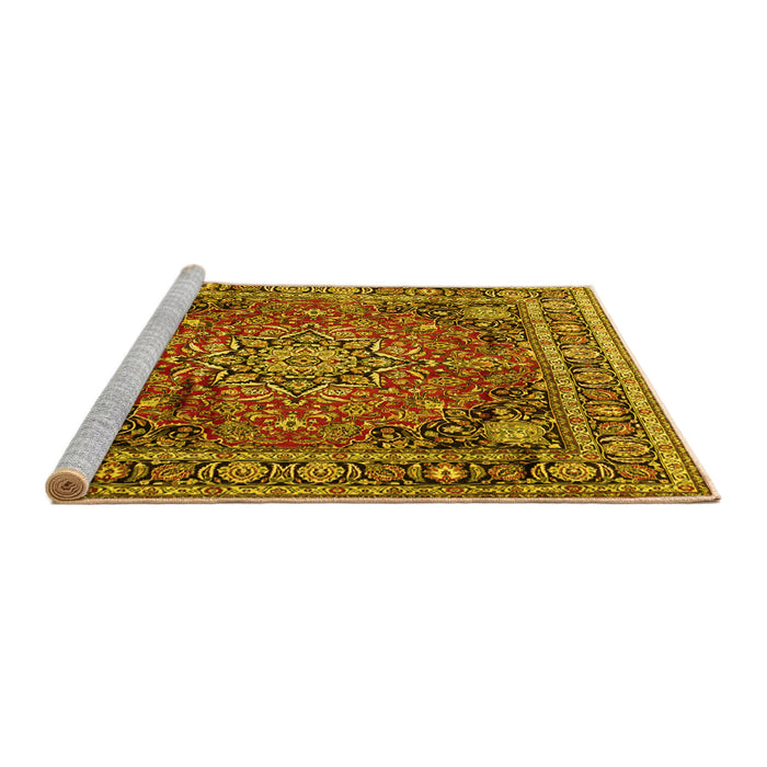Sideview of Machine Washable Medallion Yellow Traditional Rug, wshtr2654yw
