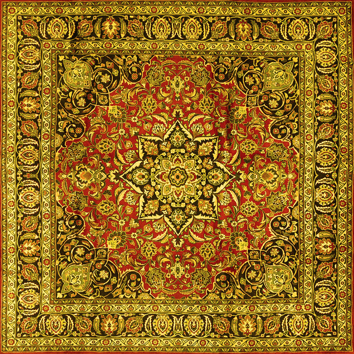 Square Machine Washable Medallion Yellow Traditional Rug, wshtr2654yw