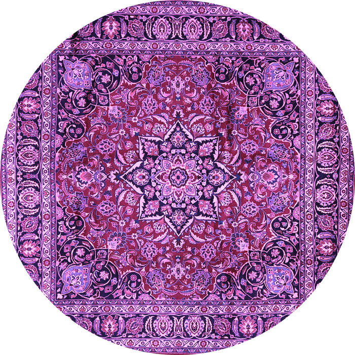 Round Machine Washable Medallion Purple Traditional Area Rugs, wshtr2654pur