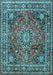 Machine Washable Medallion Light Blue Traditional Rug, wshtr2654lblu