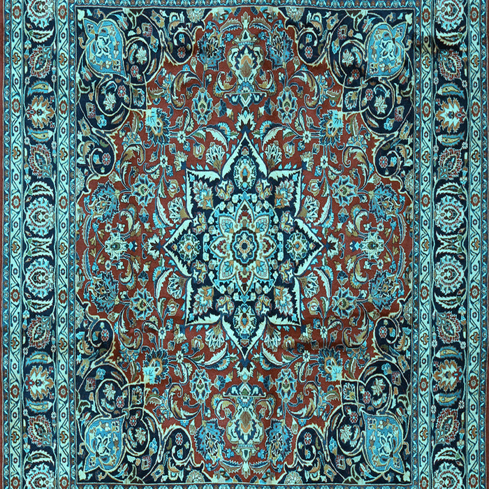 Machine Washable Medallion Light Blue Traditional Rug, wshtr2654lblu