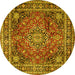 Round Machine Washable Medallion Yellow Traditional Rug, wshtr2654yw