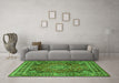 Machine Washable Medallion Green Traditional Area Rugs in a Living Room,, wshtr2654grn